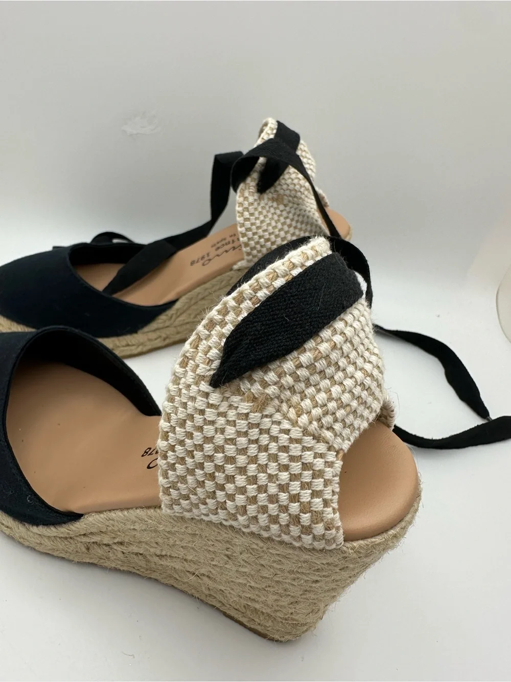 Gaimo Spain Closed Toe Women’s Black Espadrille Wedge Sandals with Ankle Wrap